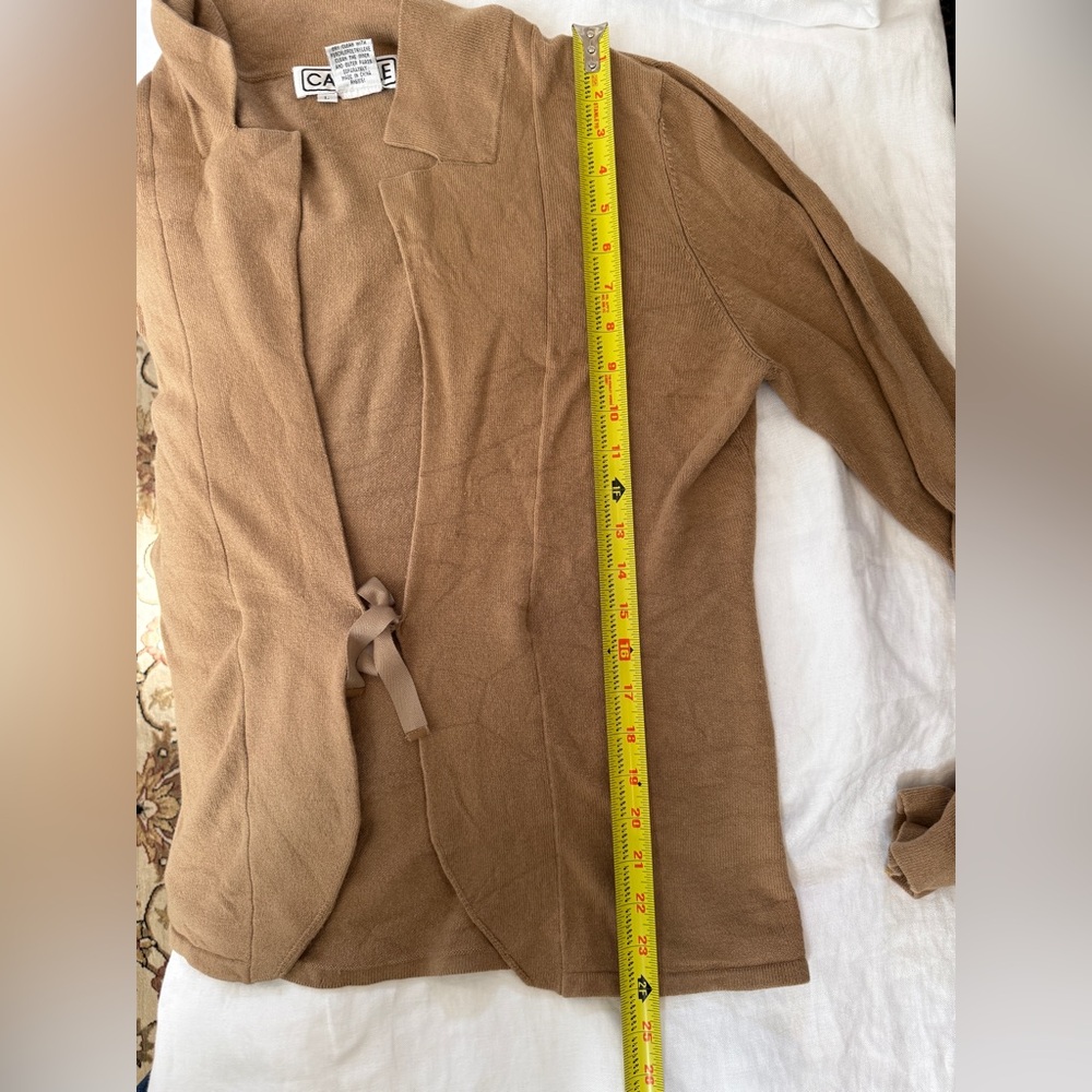 Carlisle brown tan cardigan sweater jacket silk cashmere size large tie front - Picture 9 of 10